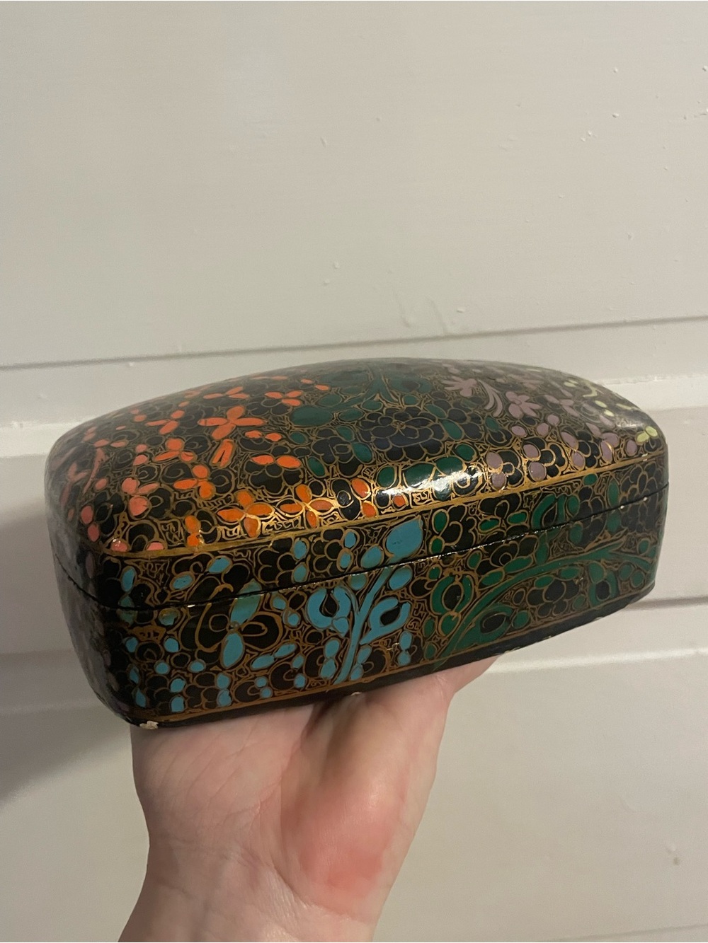Handpainted in India Floral Lacquer Trinket Box - Multicolor